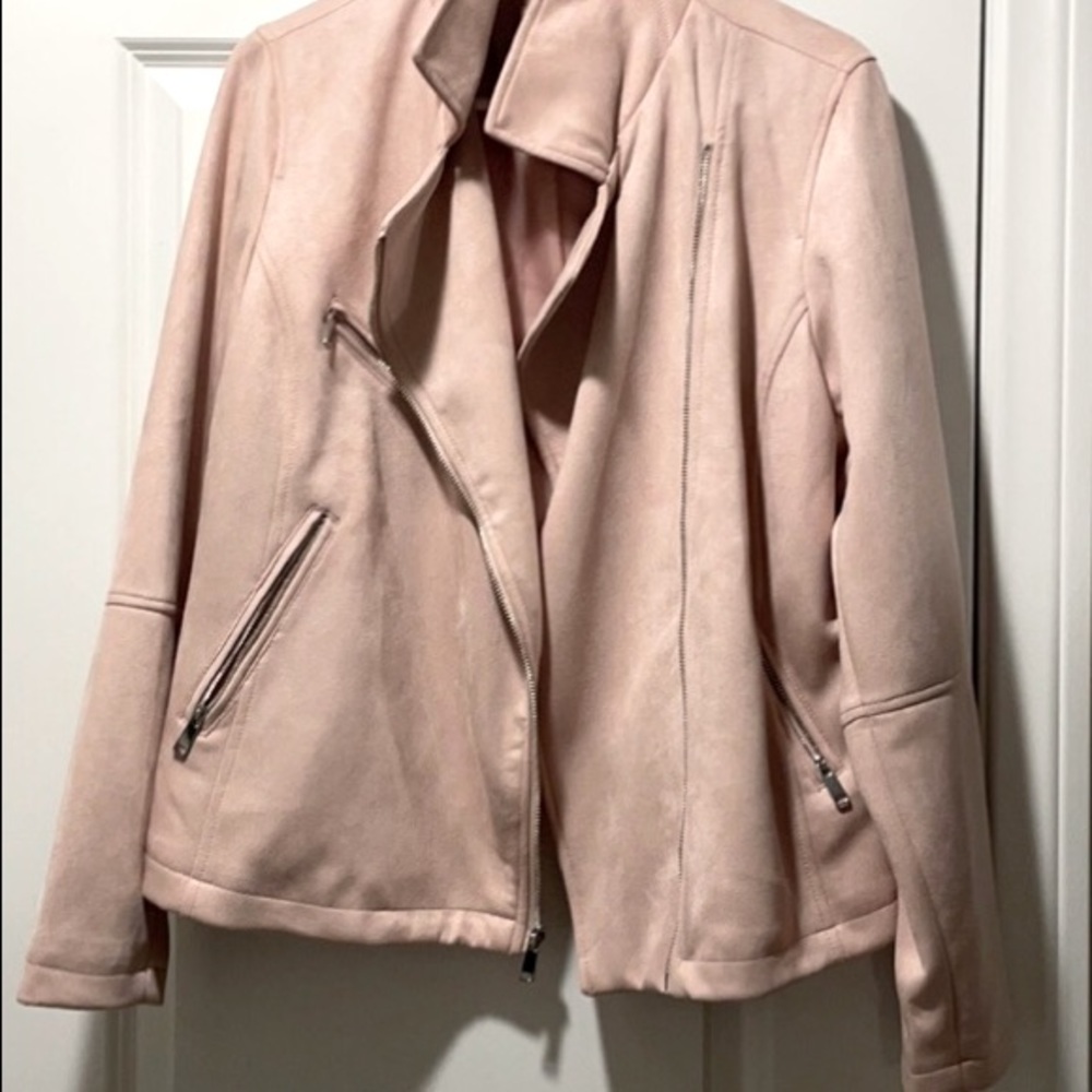 Lane Bryant pink Moto jacket - faux suede, like new!